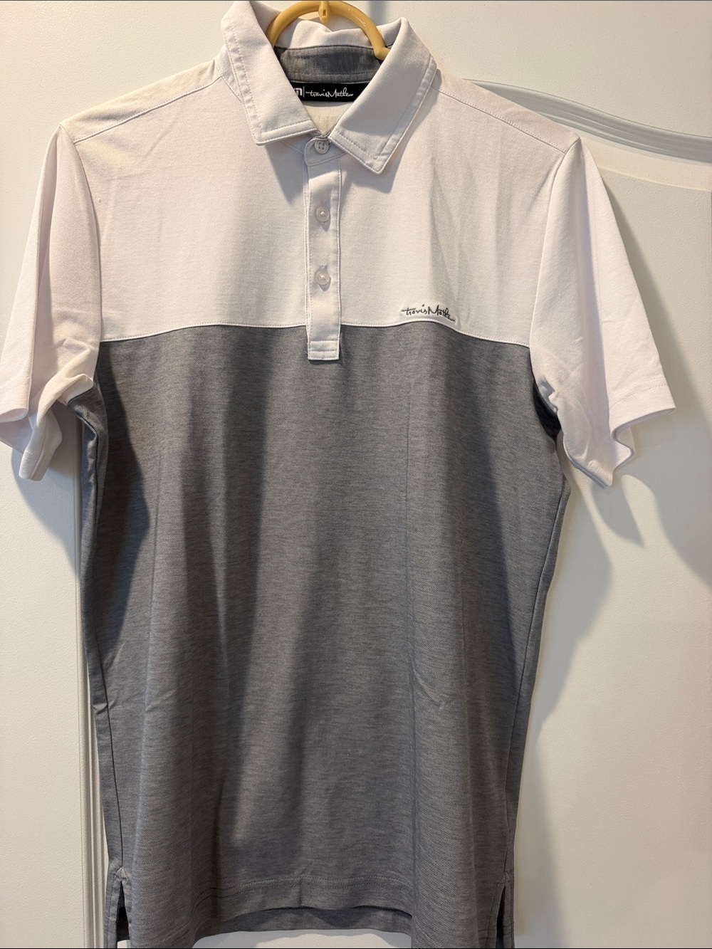 Travis Mathew Men's Two-Tone Golf Polo Shirt in White and Gray